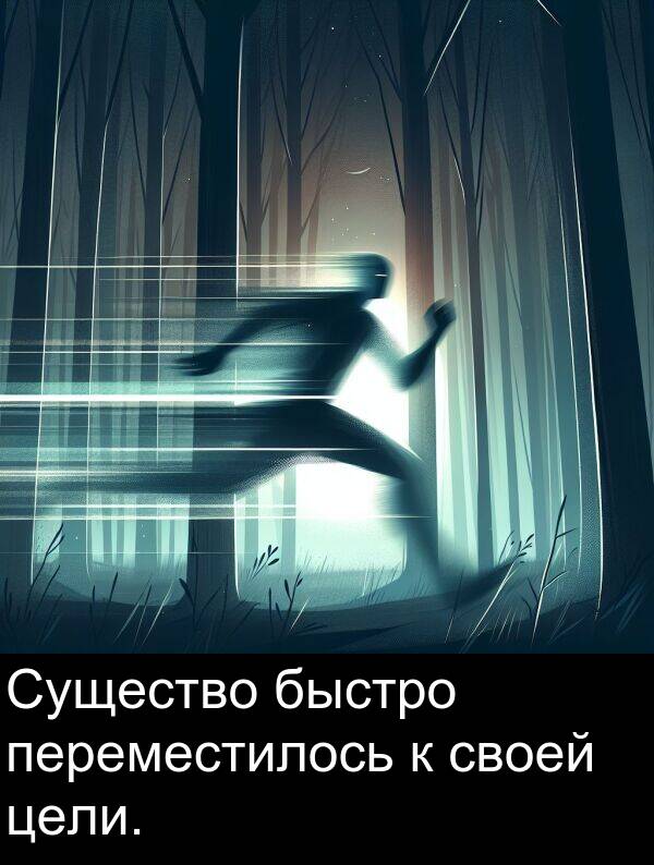 своей: Существо быстро переместилось к своей цели.