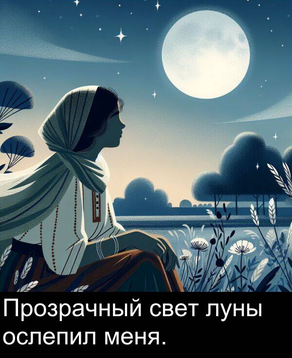 свет: Прозрачный свет луны ослепил меня.