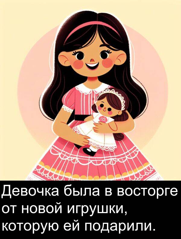 которую: Девочка была в восторге от новой игрушки, которую ей подарили.