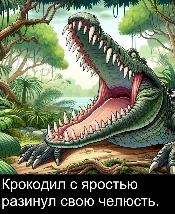 свою: Крокодил с яростью разинул свою челюсть.