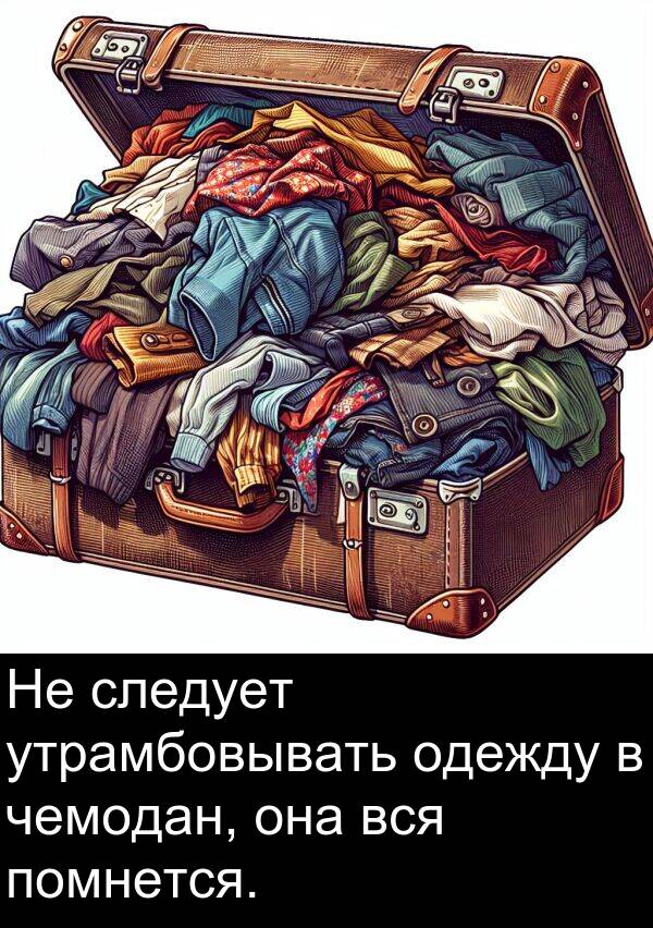 вся: Не следует утрамбовывать одежду в чемодан, она вся помнется.