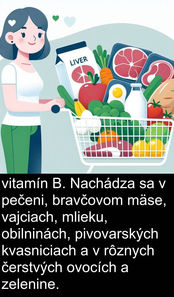 vajciach: vitamín B. Nachádza sa v pečeni, bravčovom mäse, vajciach, mlieku, obilninách, pivovarských kvasniciach a v rôznych čerstvých ovocích a zelenine.