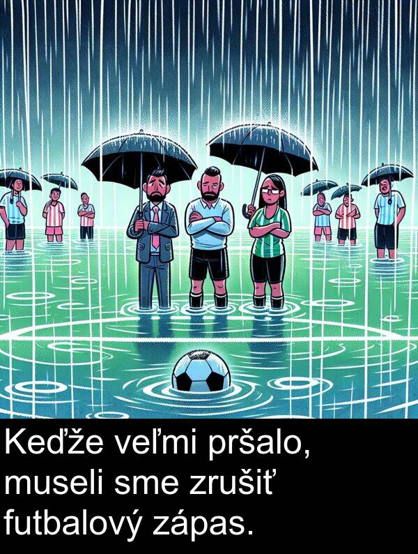 zápas: Keďže veľmi pršalo, museli sme zrušiť futbalový zápas.