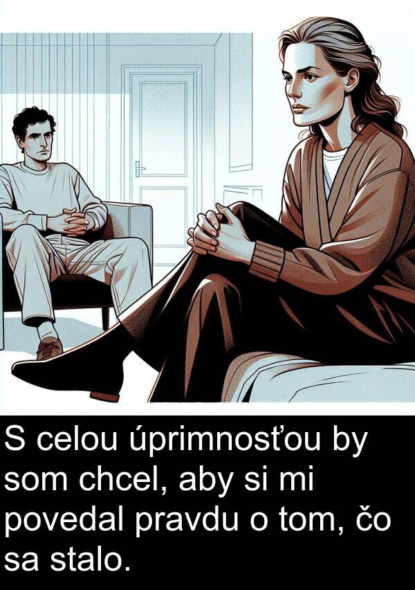 chcel: S celou úprimnosťou by som chcel, aby si mi povedal pravdu o tom, čo sa stalo.