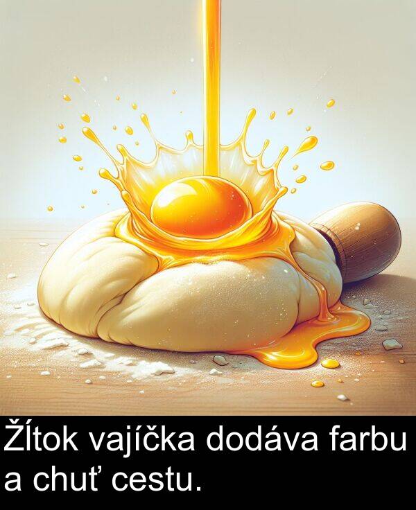 vajíčka: Žĺtok vajíčka dodáva farbu a chuť cestu.