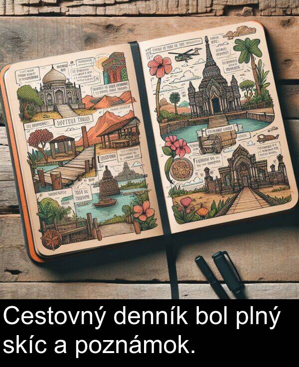 skíc: Cestovný denník bol plný skíc a poznámok.