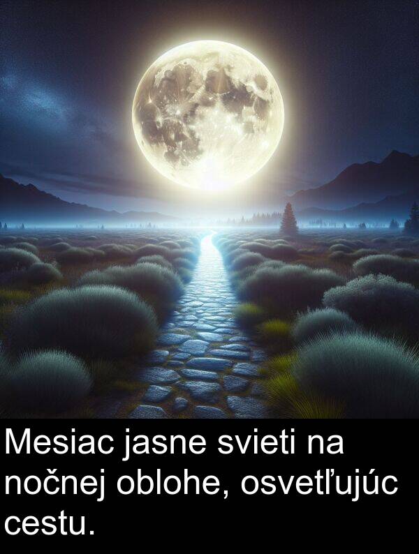 oblohe: Mesiac jasne svieti na nočnej oblohe, osvetľujúc cestu.