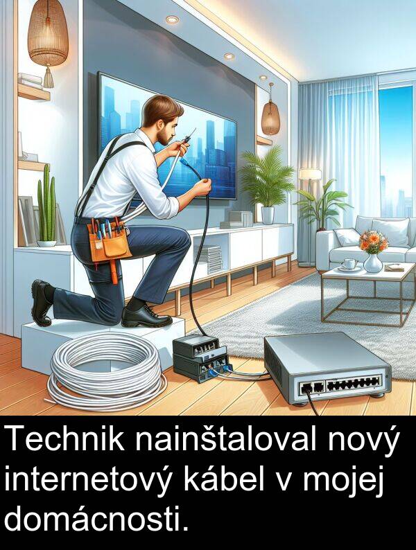 internetový: Technik nainštaloval nový internetový kábel v mojej domácnosti.