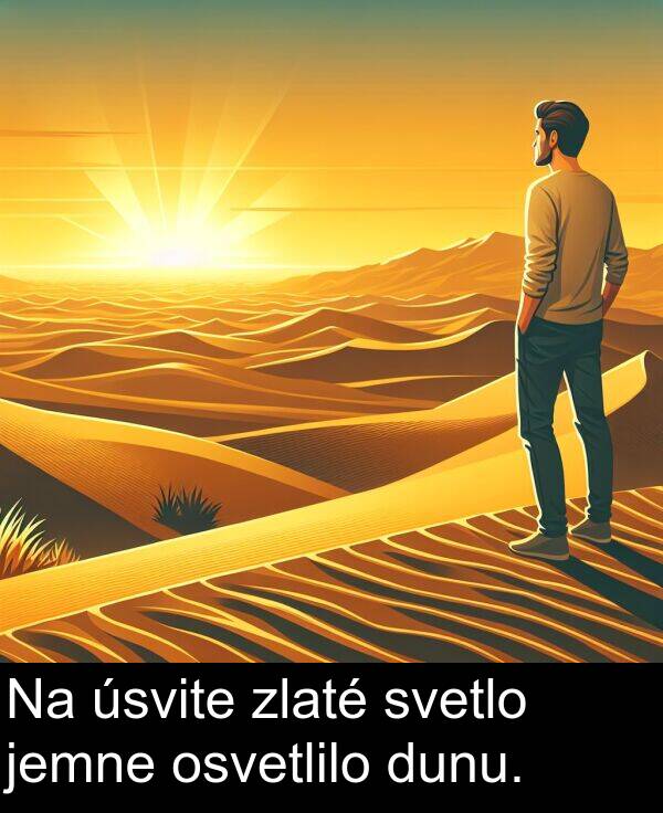 svetlo: Na úsvite zlaté svetlo jemne osvetlilo dunu.