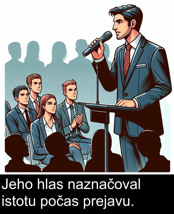 naznačoval: Jeho hlas naznačoval istotu počas prejavu.