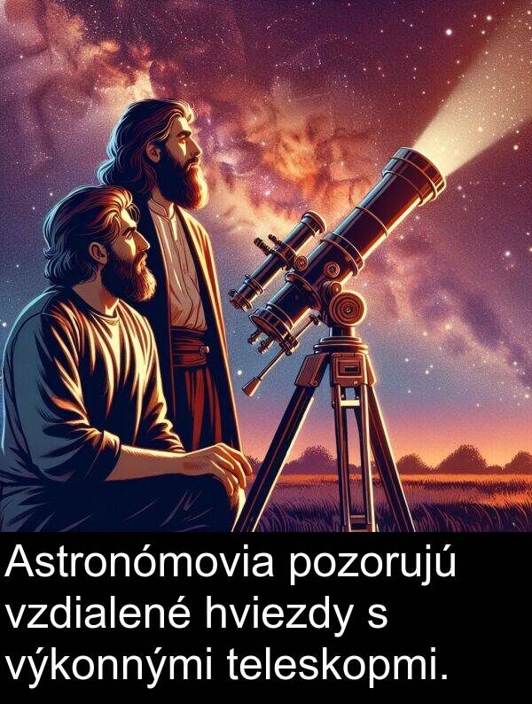 vzdialené: Astronómovia pozorujú vzdialené hviezdy s výkonnými teleskopmi.