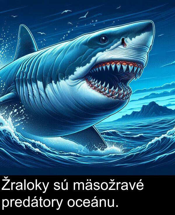 predátory: Žraloky sú mäsožravé predátory oceánu.