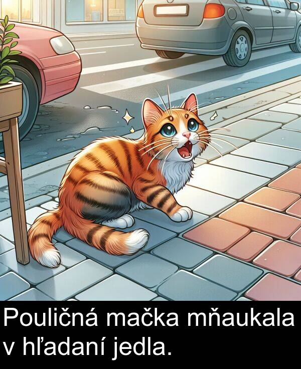 jedla: Pouličná mačka mňaukala v hľadaní jedla.