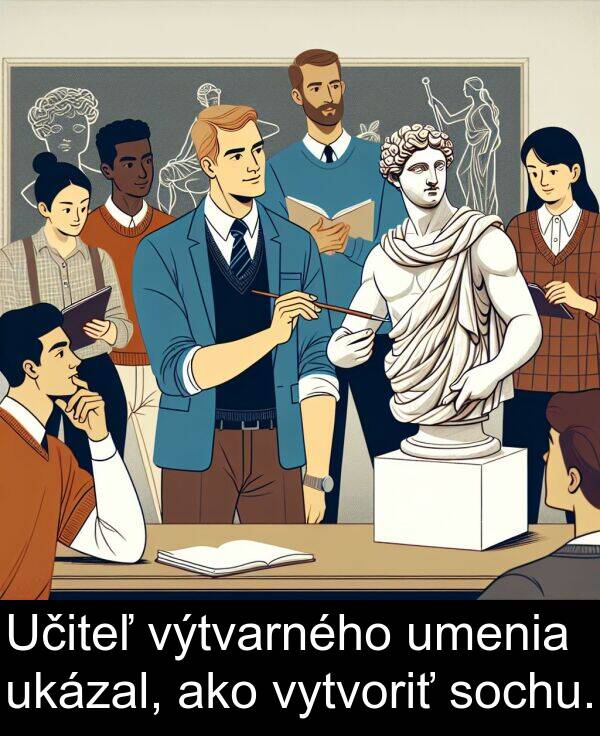 vytvoriť: Učiteľ výtvarného umenia ukázal, ako vytvoriť sochu.