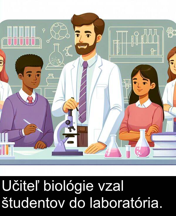 laboratória: Učiteľ biológie vzal študentov do laboratória.