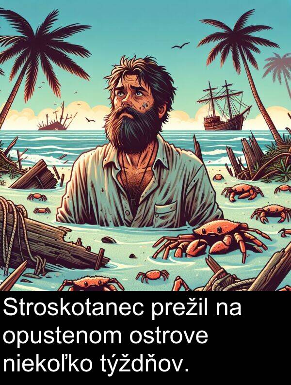 niekoľko: Stroskotanec prežil na opustenom ostrove niekoľko týždňov.
