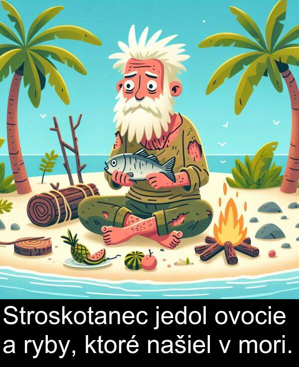 ktoré: Stroskotanec jedol ovocie a ryby, ktoré našiel v mori.