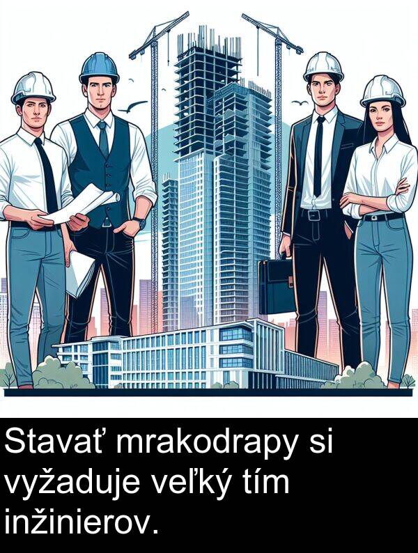 veľký: Stavať mrakodrapy si vyžaduje veľký tím inžinierov.