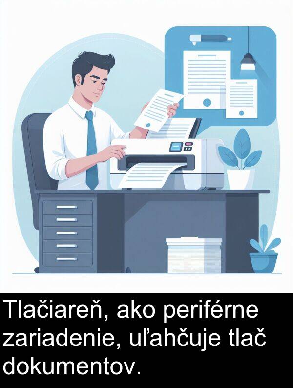 zariadenie: Tlačiareň, ako periférne zariadenie, uľahčuje tlač dokumentov.