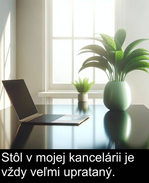 mojej: Stôl v mojej kancelárii je vždy veľmi uprataný.