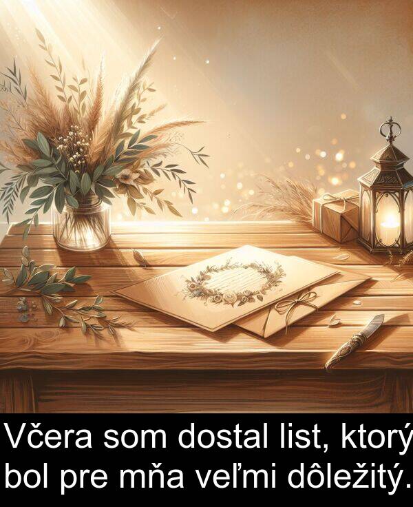 ktorý: Včera som dostal list, ktorý bol pre mňa veľmi dôležitý.