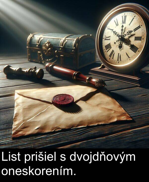 oneskorením: List prišiel s dvojdňovým oneskorením.
