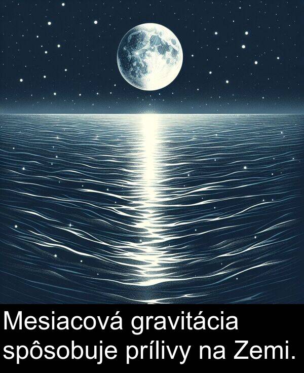 prílivy: Mesiacová gravitácia spôsobuje prílivy na Zemi.