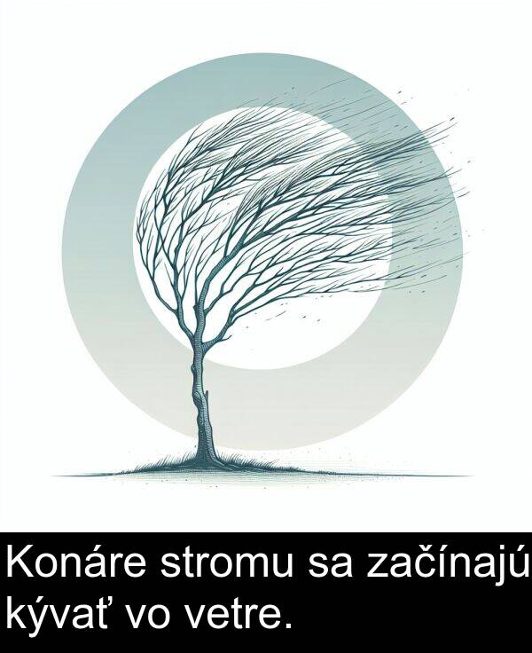 stromu: Konáre stromu sa začínajú kývať vo vetre.