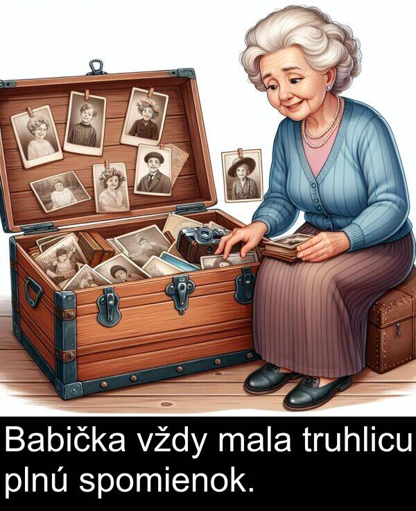spomienok: Babička vždy mala truhlicu plnú spomienok.