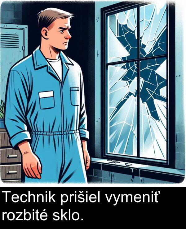 sklo: Technik prišiel vymeniť rozbité sklo.