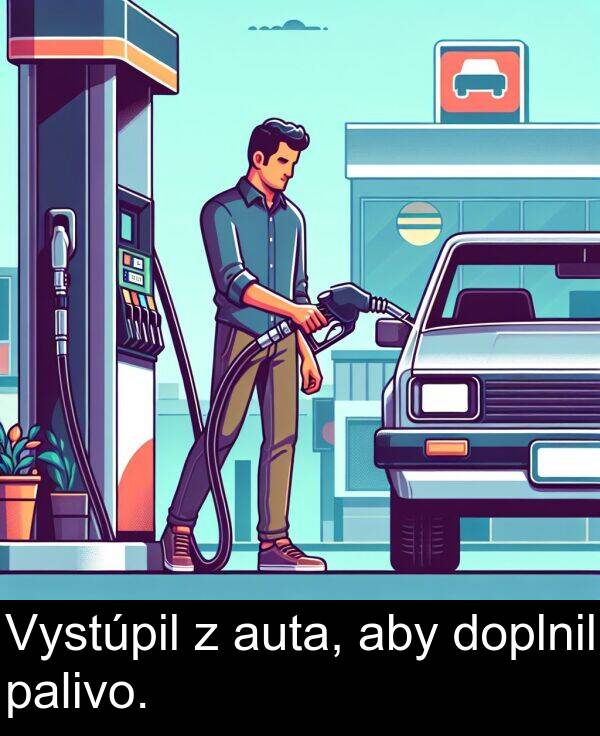 auta: Vystúpil z auta, aby doplnil palivo.