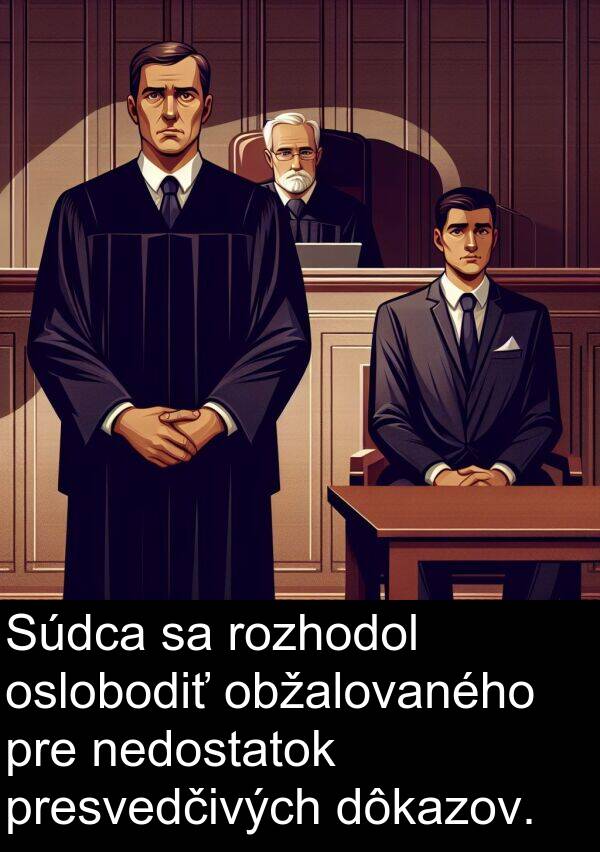 rozhodol: Súdca sa rozhodol oslobodiť obžalovaného pre nedostatok presvedčivých dôkazov.