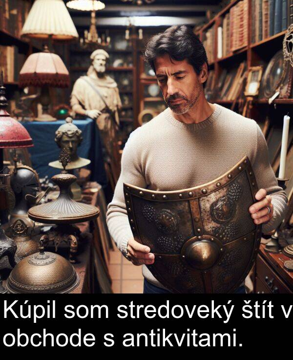 obchode: Kúpil som stredoveký štít v obchode s antikvitami.