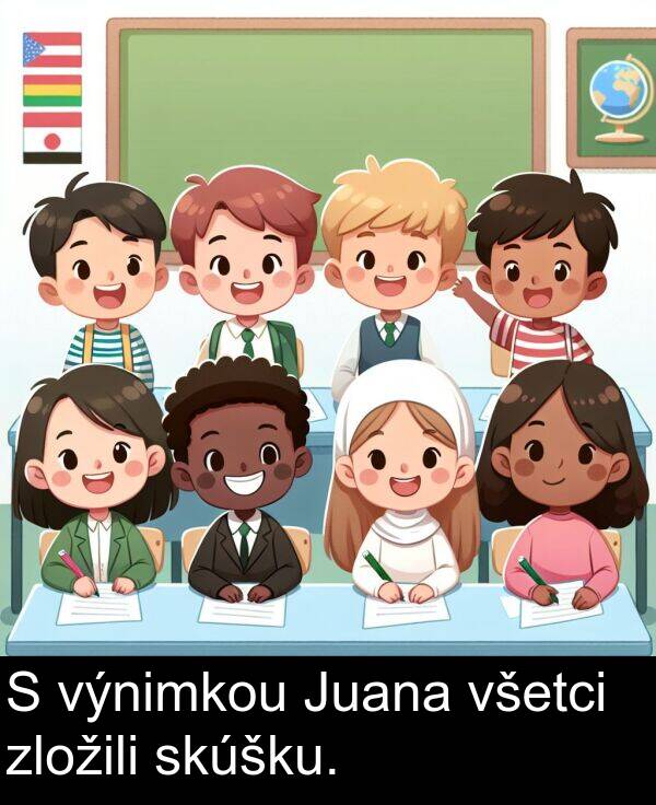 skúšku: S výnimkou Juana všetci zložili skúšku.