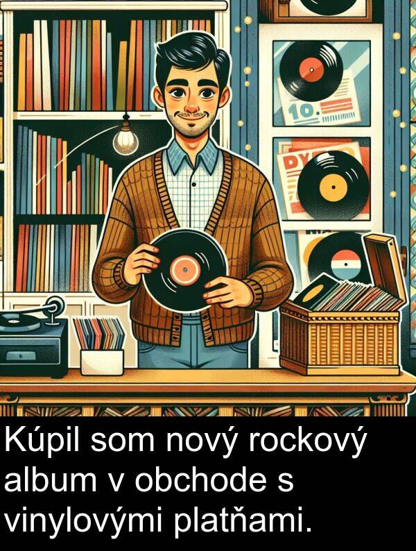 obchode: Kúpil som nový rockový album v obchode s vinylovými platňami.