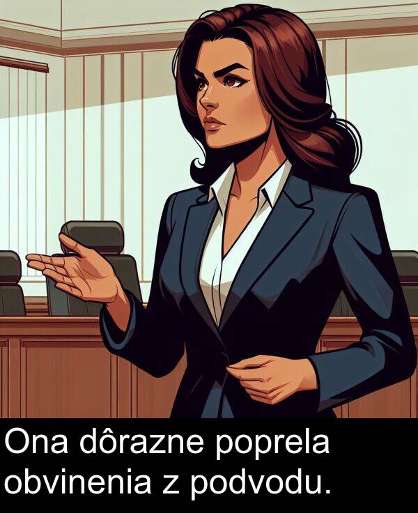 obvinenia: Ona dôrazne poprela obvinenia z podvodu.
