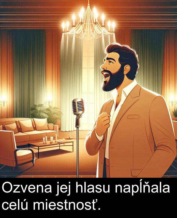 napĺňala: Ozvena jej hlasu napĺňala celú miestnosť.