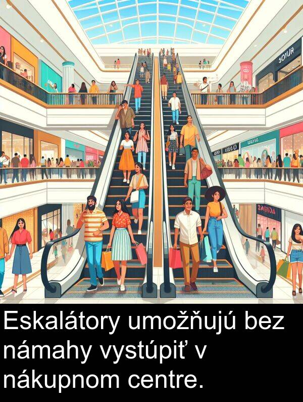 vystúpiť: Eskalátory umožňujú bez námahy vystúpiť v nákupnom centre.