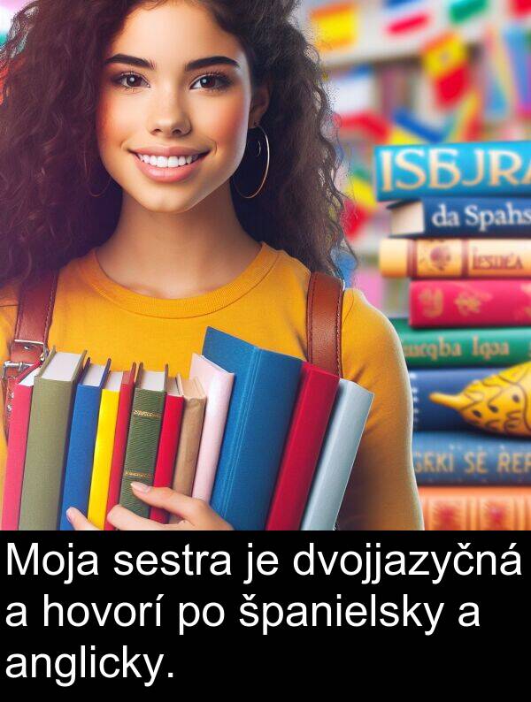 dvojjazyčná: Moja sestra je dvojjazyčná a hovorí po španielsky a anglicky.