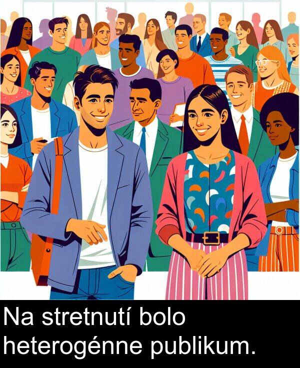 heterogénne: Na stretnutí bolo heterogénne publikum.