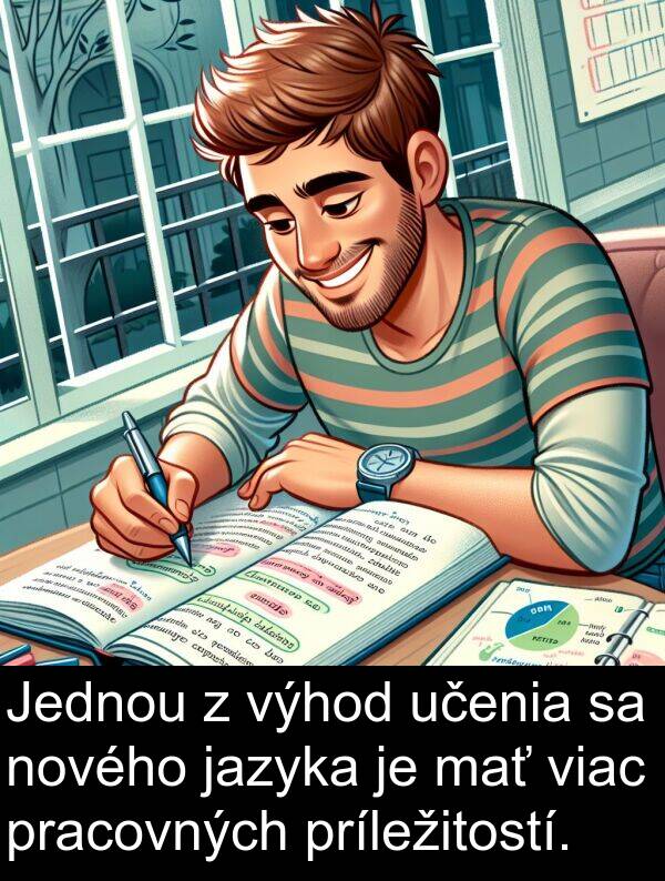 jazyka: Jednou z výhod učenia sa nového jazyka je mať viac pracovných príležitostí.