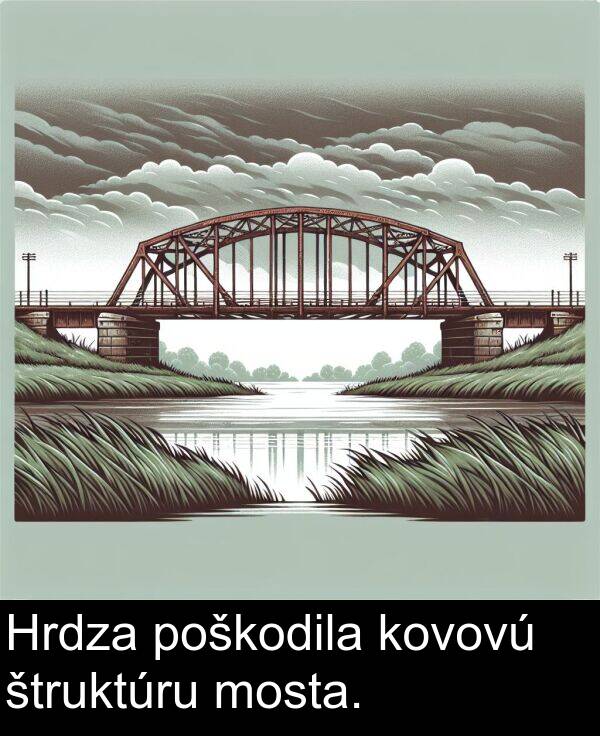 kovovú: Hrdza poškodila kovovú štruktúru mosta.