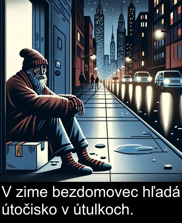hľadá: V zime bezdomovec hľadá útočisko v útulkoch.
