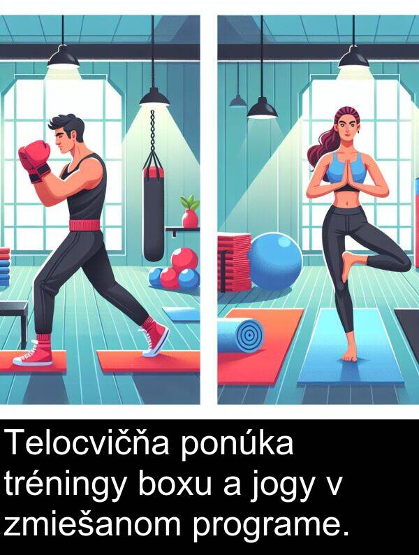 programe: Telocvičňa ponúka tréningy boxu a jogy v zmiešanom programe.