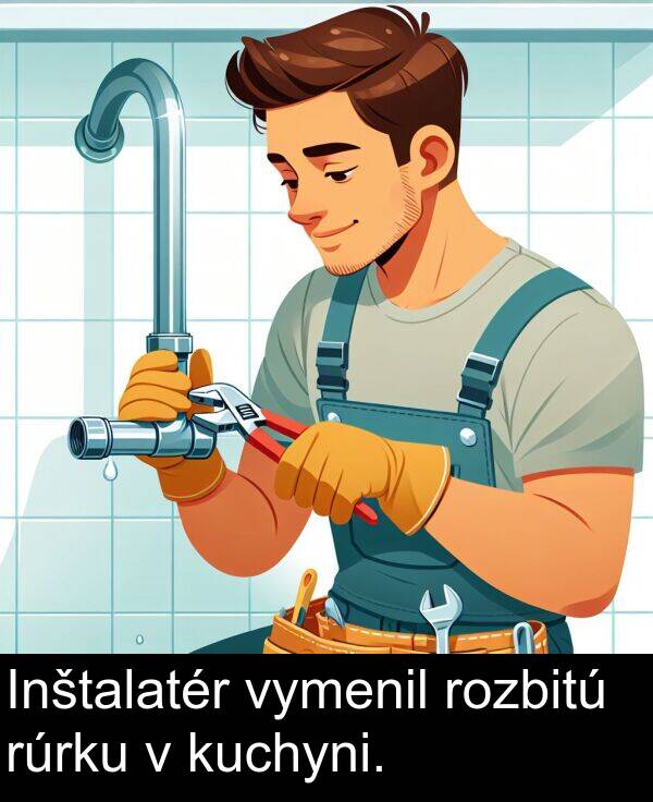 kuchyni: Inštalatér vymenil rozbitú rúrku v kuchyni.