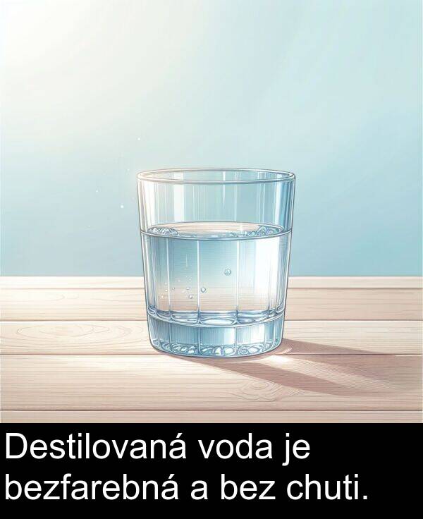 voda: Destilovaná voda je bezfarebná a bez chuti.