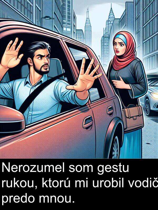 vodič: Nerozumel som gestu rukou, ktorú mi urobil vodič predo mnou.