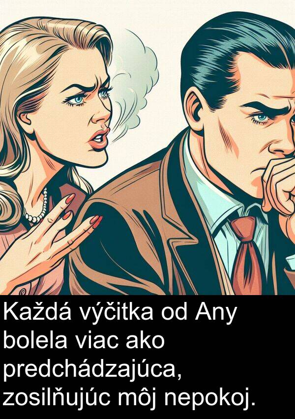 nepokoj: Každá výčitka od Any bolela viac ako predchádzajúca, zosilňujúc môj nepokoj.