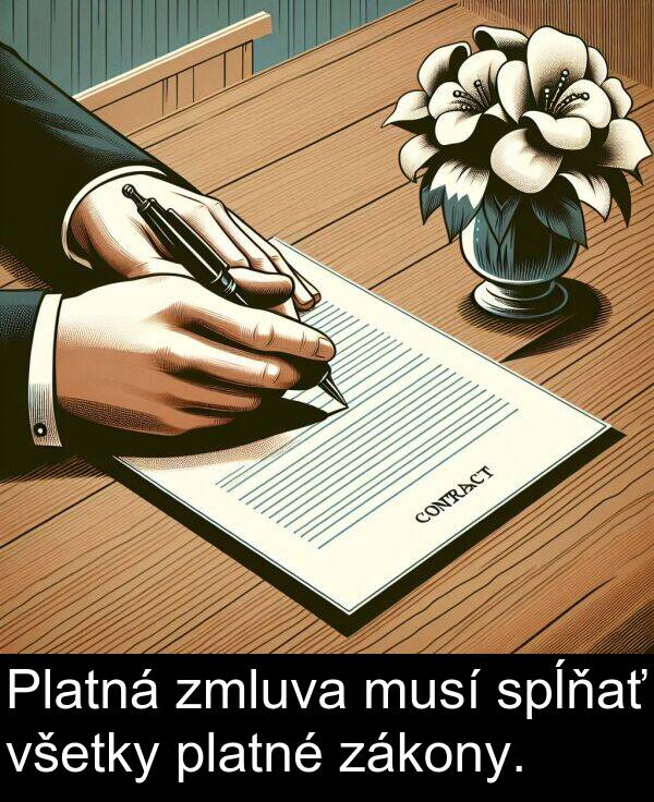 musí: Platná zmluva musí spĺňať všetky platné zákony.