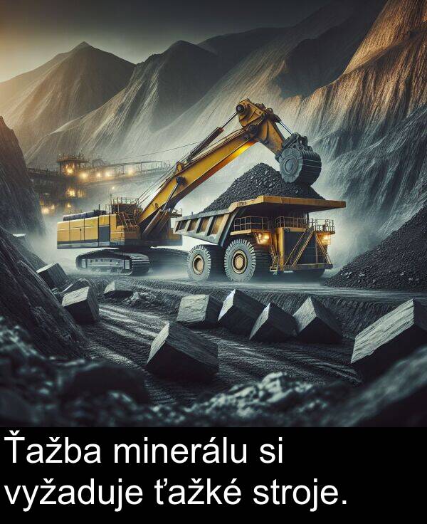 vyžaduje: Ťažba minerálu si vyžaduje ťažké stroje.